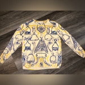 NWOT Inhabit Women's Yellow Printed Long Sleeve Crew Neck Pullover Top Size L